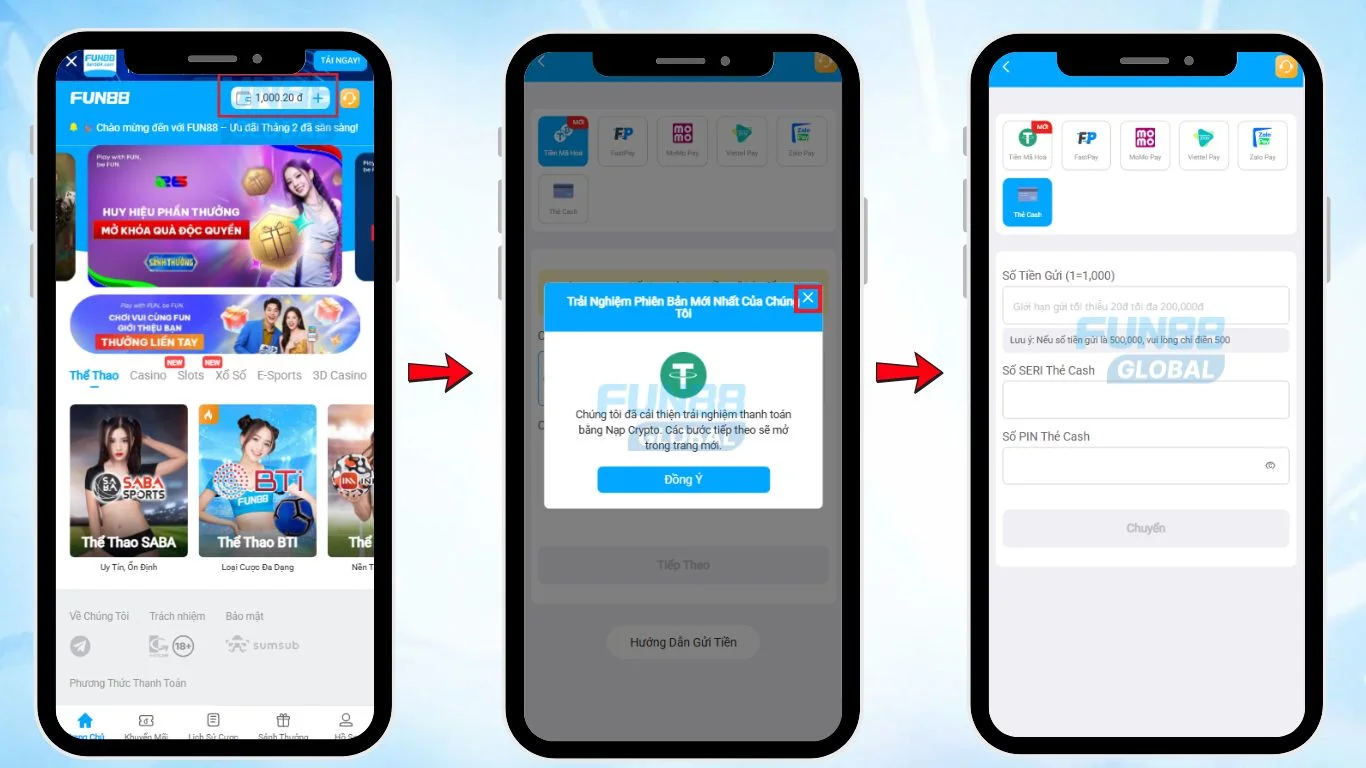 Cash Card Deposit – FUN88 Vietnam App and Mobile Web
