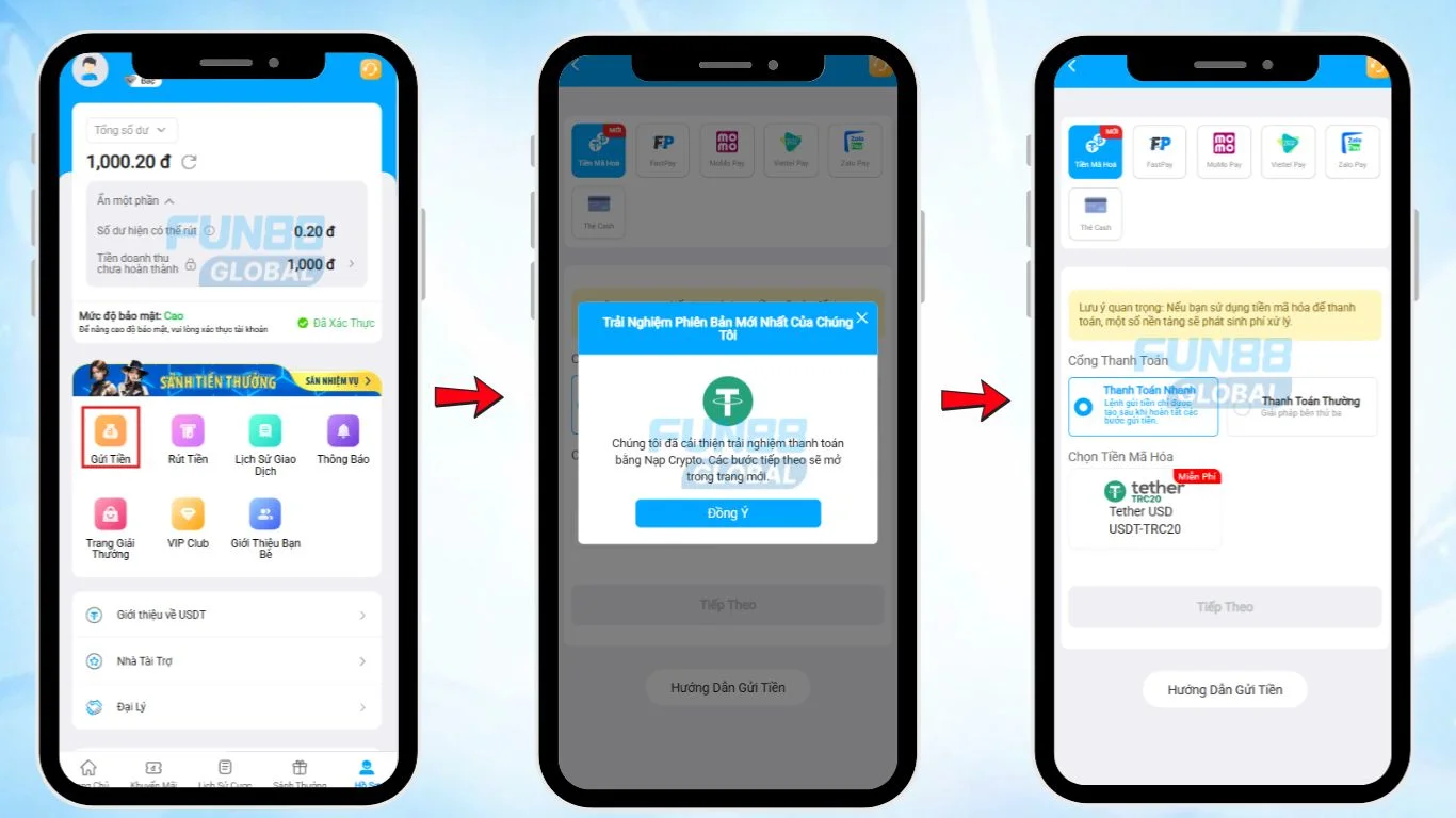 Deposit Screen on Fun88 Vietnam App and Mobile version