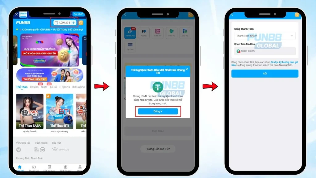 Deposit via Cryptocurrency on FUN88 Vietnam App and Mobile Web