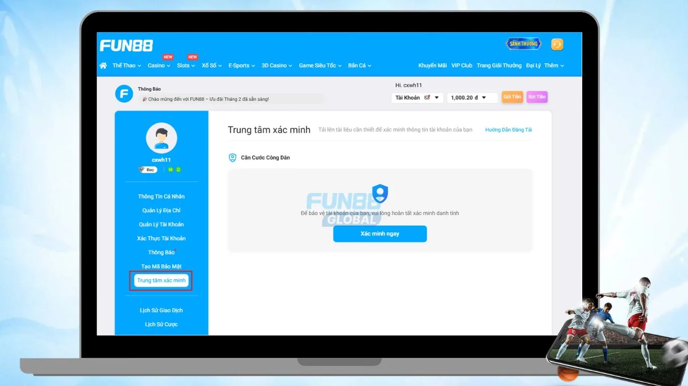 Xác Minh Tài Khoản FUN88 Việt Nam