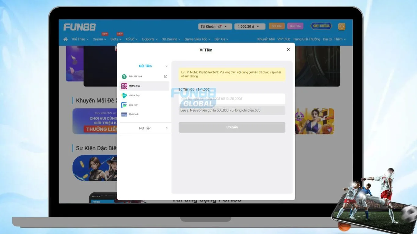 FUN88 Vietnam Website Deposit Methods Page