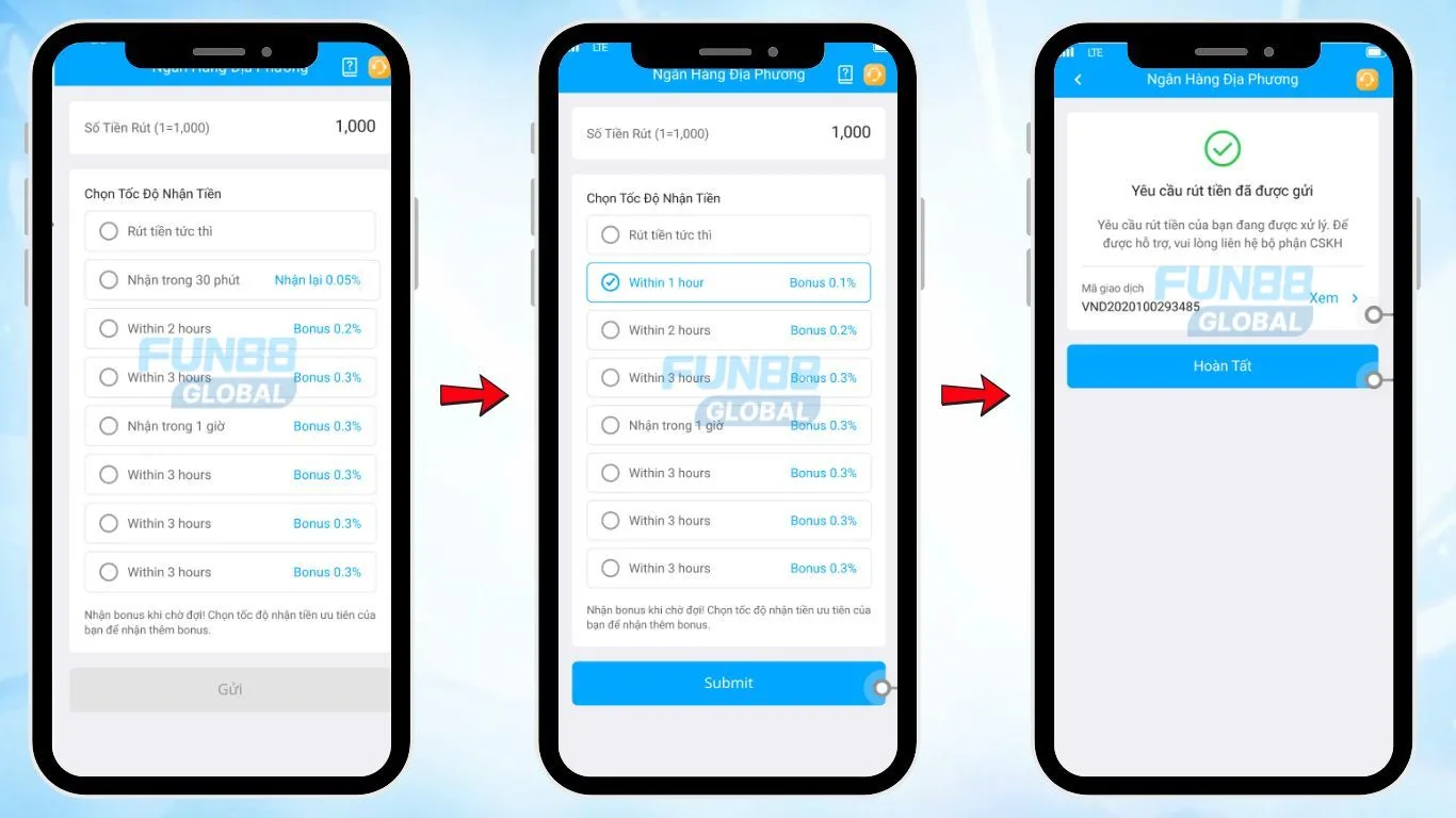 Final Steps for Local Bank Transfer Withdrawal – FUN88 Vietnam
