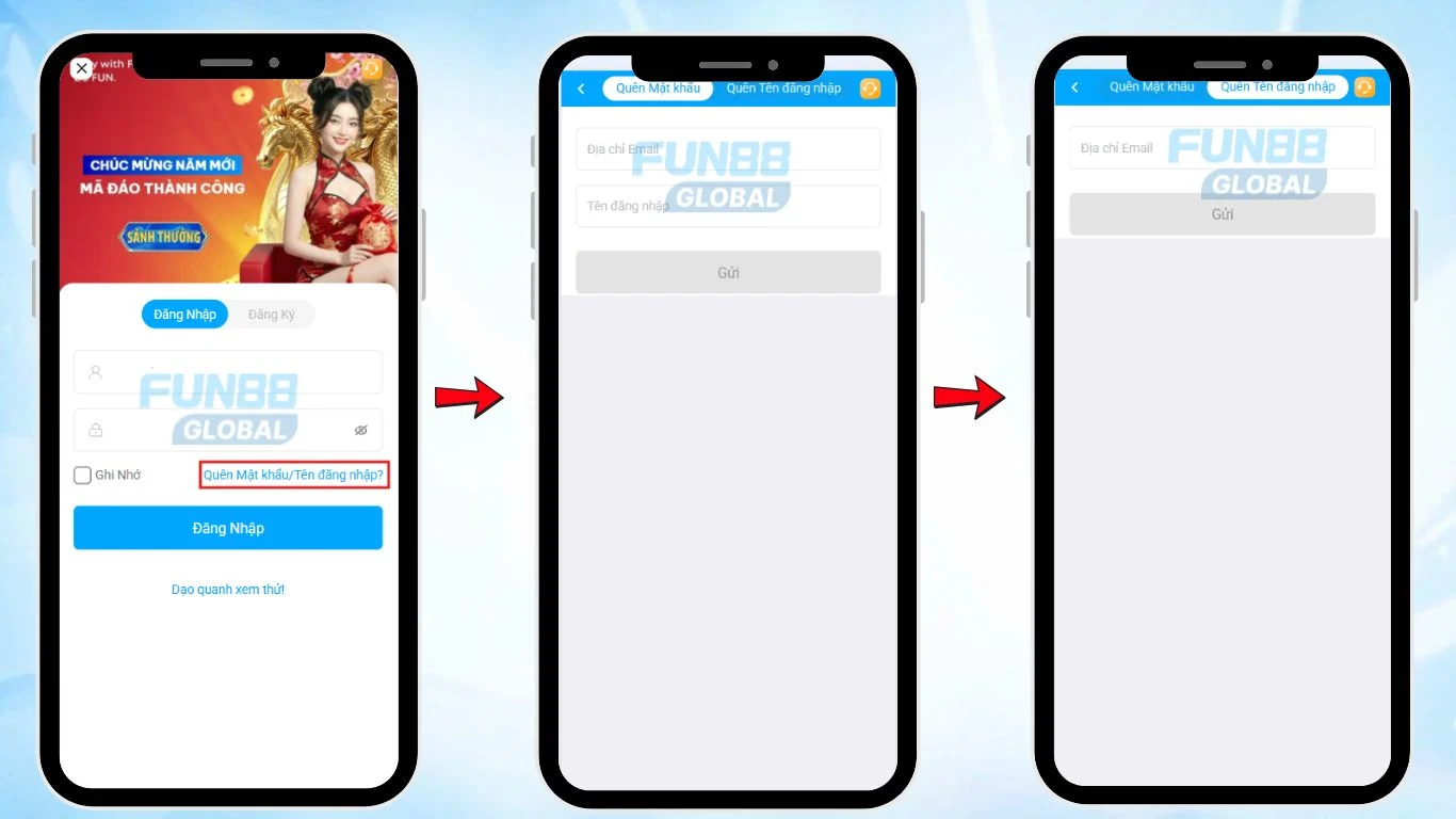 Lấy Lại Tên Đăng Nhập hoặc Mật Khẩu trên Ứng Dụng và Web Di Động – FUN88 Việt